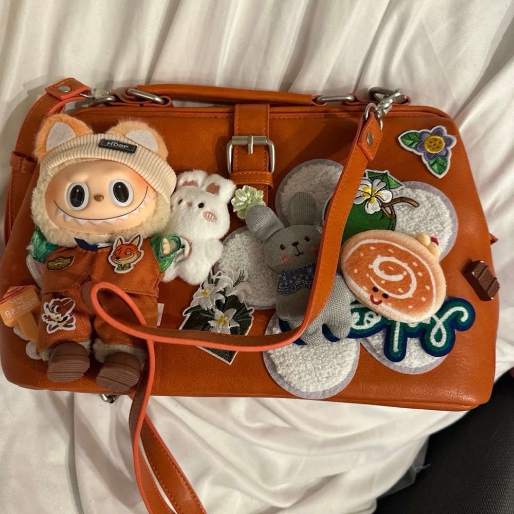 Orange Crossbody Bag with Fun Patches